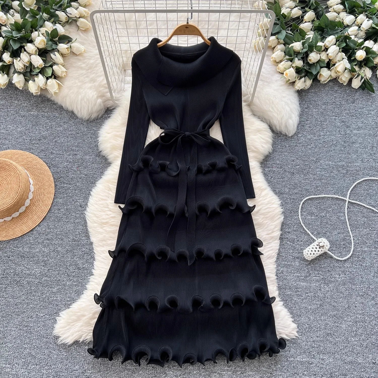 Miyake плиссированное платье миди для торта новинка 2025 весеннее женское с