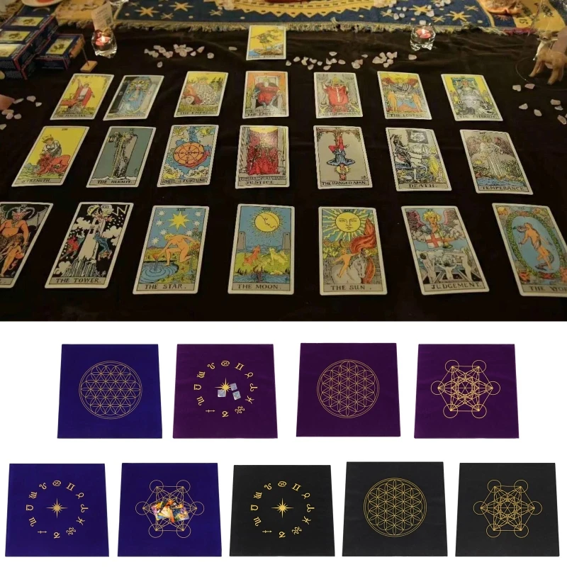 

49x49cm Tarot Card Tablecloth with Bag Geometric Figure Divination Altar Cloth Board Game Oracle Card Pad Runes Supplies