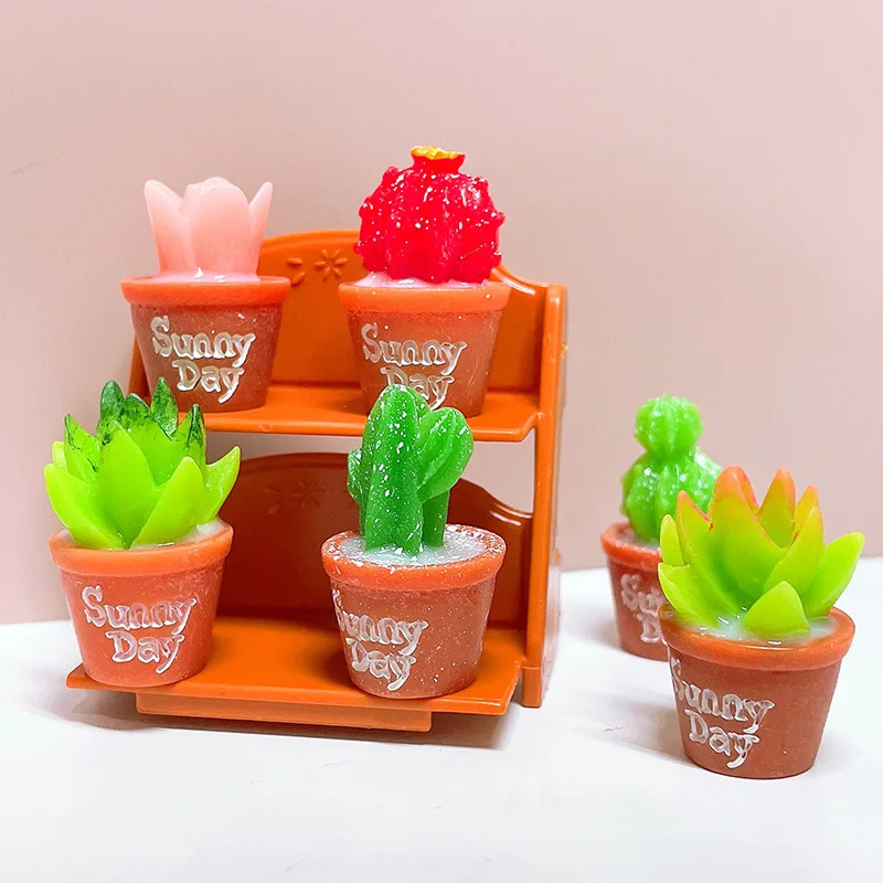 

5 Pcs Resin Simulation Cute 3D Cactus Succulent Plants Mini Potted Kawaii Doll House Decoration DIY Micro Landscape Decor