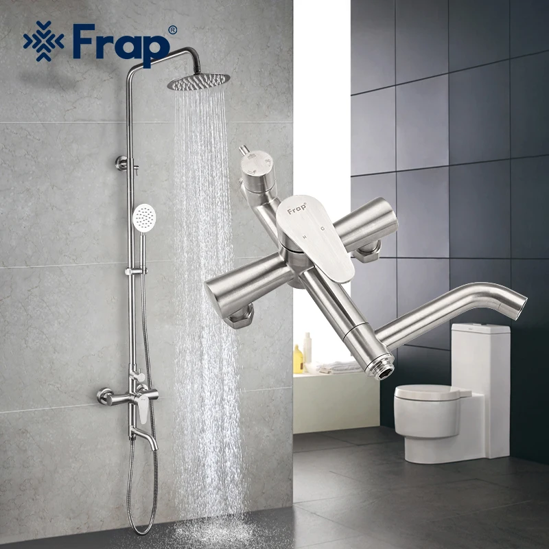 

Frap Bathroom Faucet Shower Faucet Wall Mounted Shower System Rainfall Bracket Faucet Brushed Tap Set Stainless Steel Bath Mixer