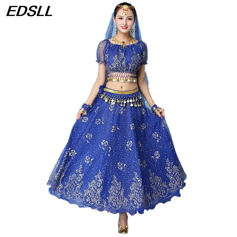 Женское сари для танца живота одежда танцевальных выступлений комплект