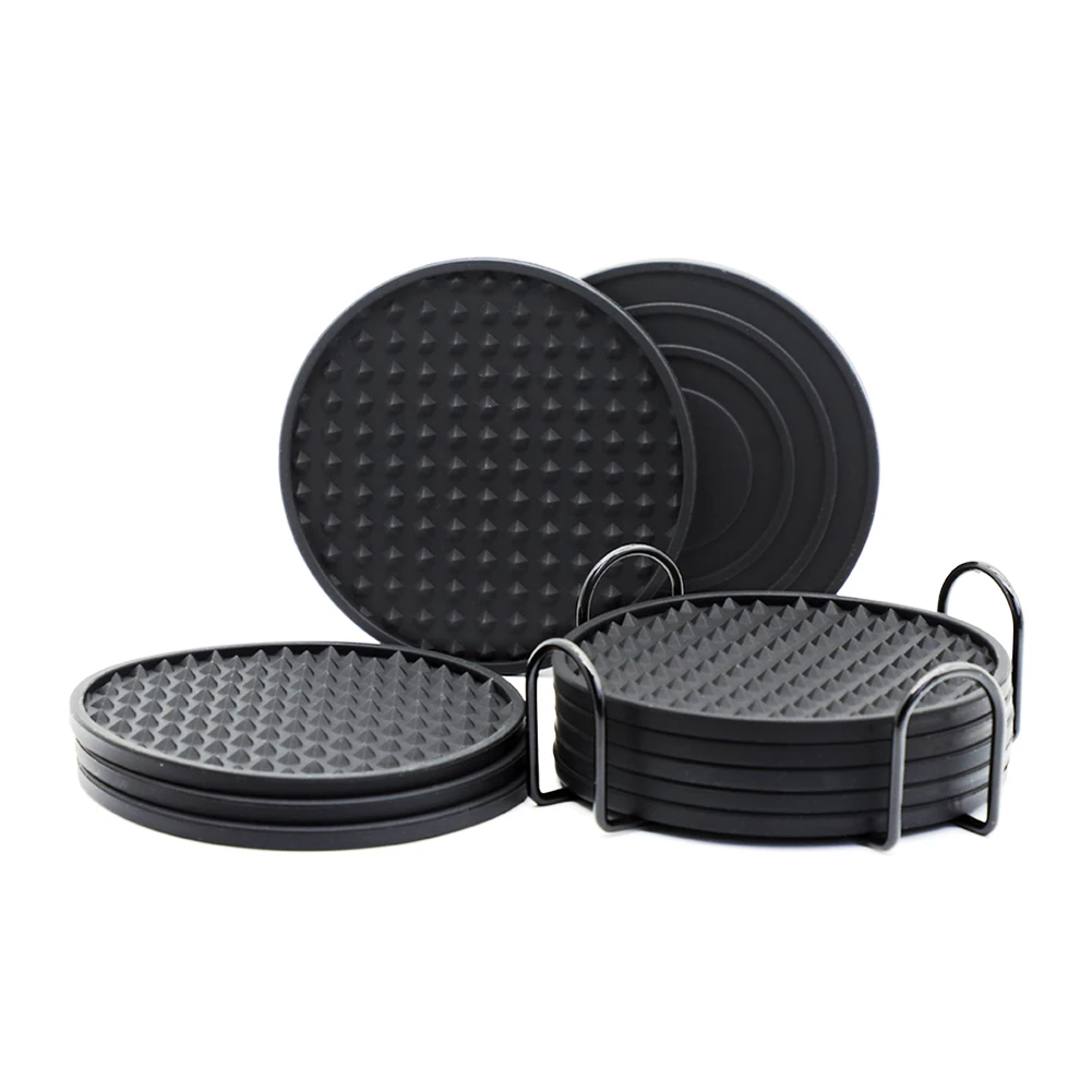 

6X Coaster Cup Round Mats&Pads Coffee Drinks Drink Silicone Cup Holder Thickened Non-slip Heat Thickened Kitchen Table Accessory
