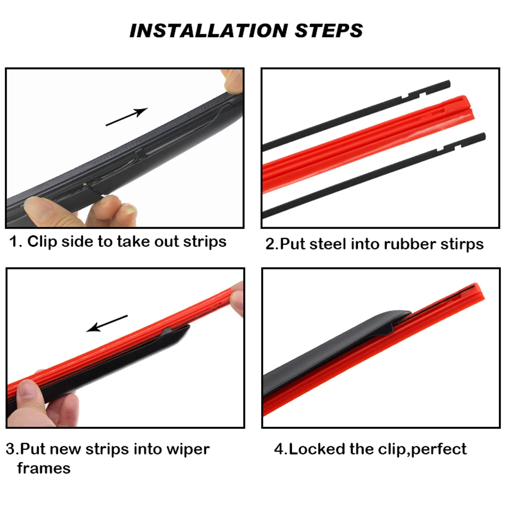 4PCS Car Wiper Blade Windscreen high-end red silica gel Replacement Strip 8MM 14"16"17"18"19"20"21"22"24"26"28" Auto Accessories images - 6