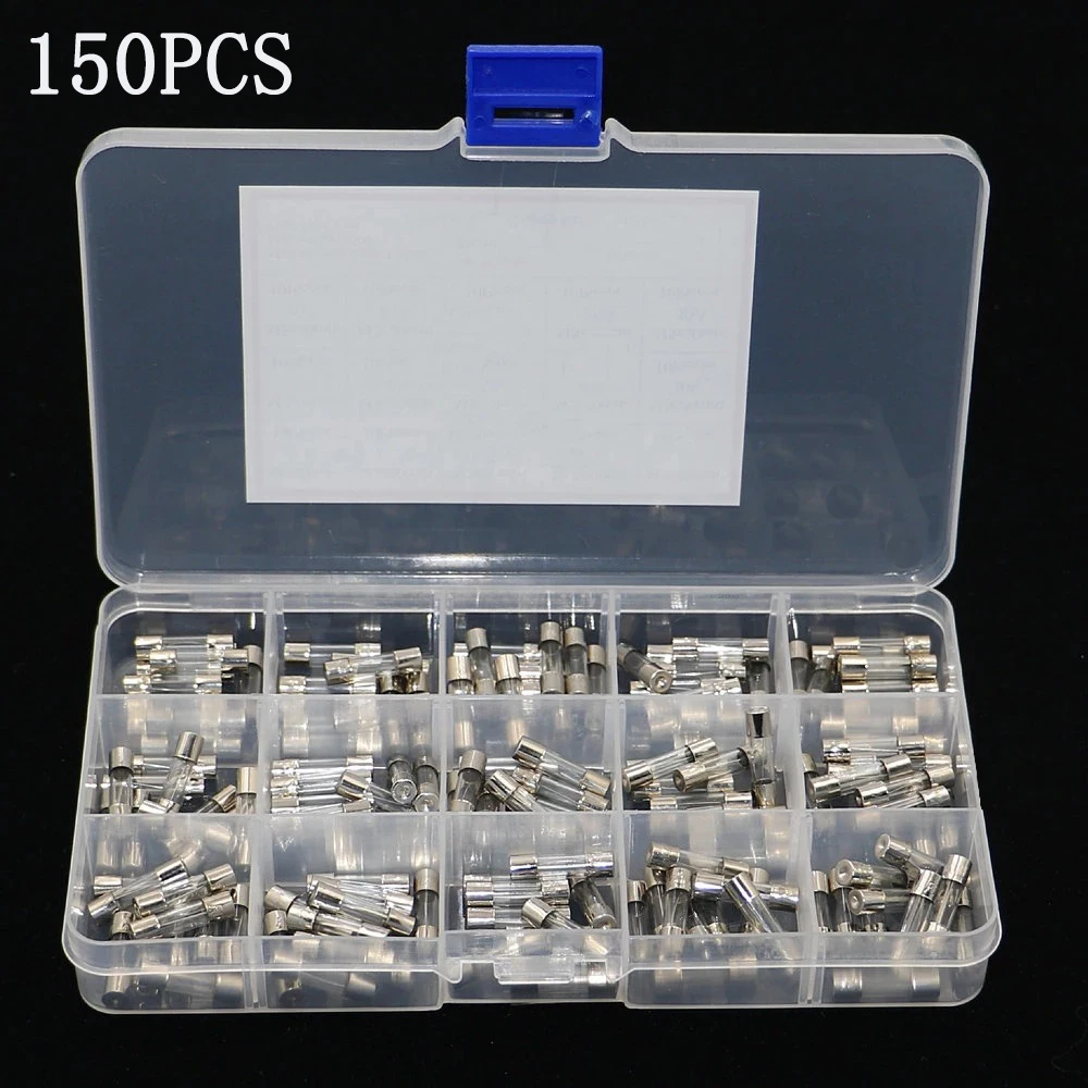 

150PCS 15 Kinds of Fast-blow Glass Tube Fuses Car Glass Tube Fuses Assorted Kit 0.1A-30A 5X20mm Household Fuses with Box