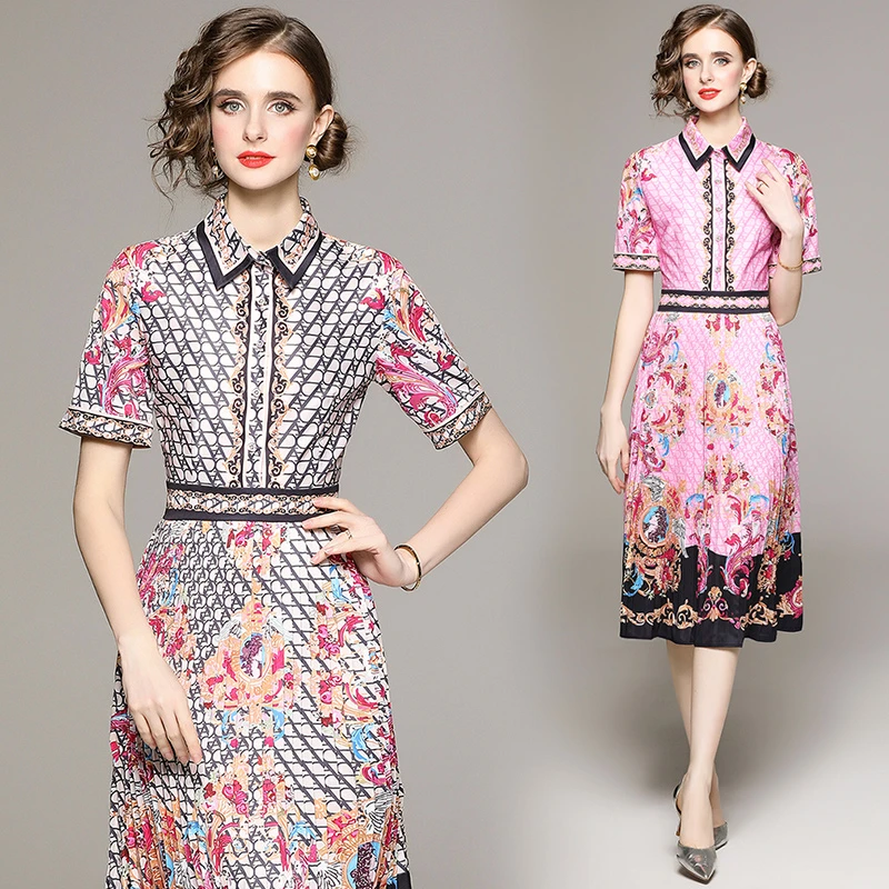 

Женская Офисная туника в европейском и американском стиле, элегантная приталенная летняя рубашка с коротким рукавом и цветочным принтом бу...