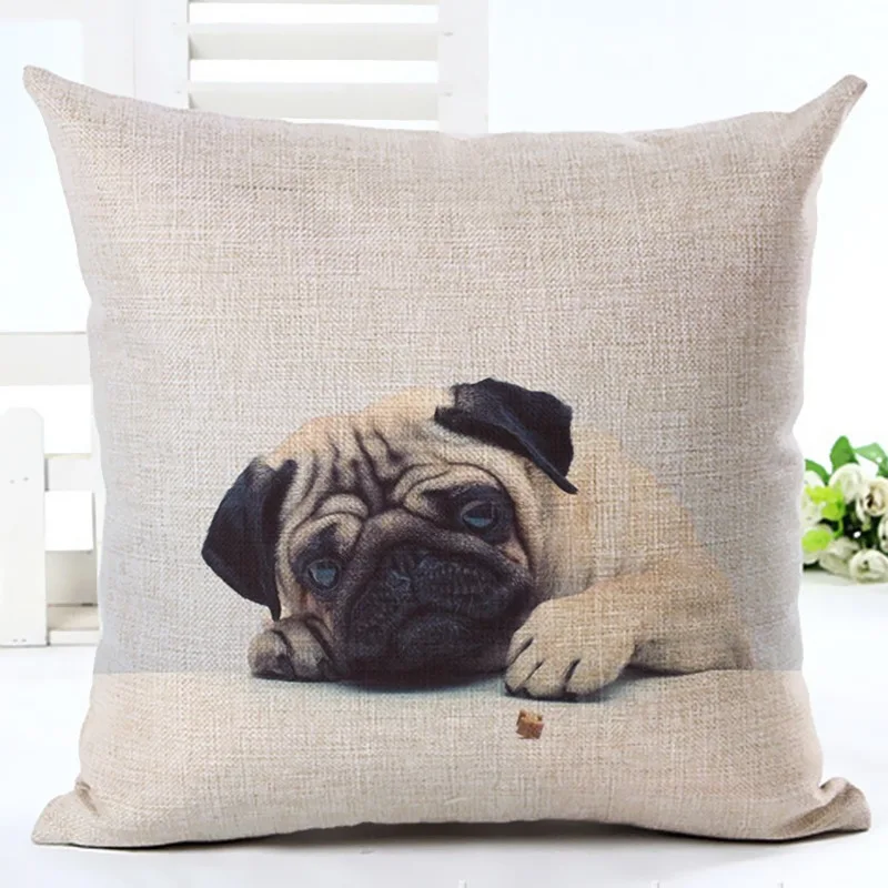

Best selling creative cartoon dog cushion cover sofa home decoration pillowcase cushion cover cute pug linen cotton hug pillowca