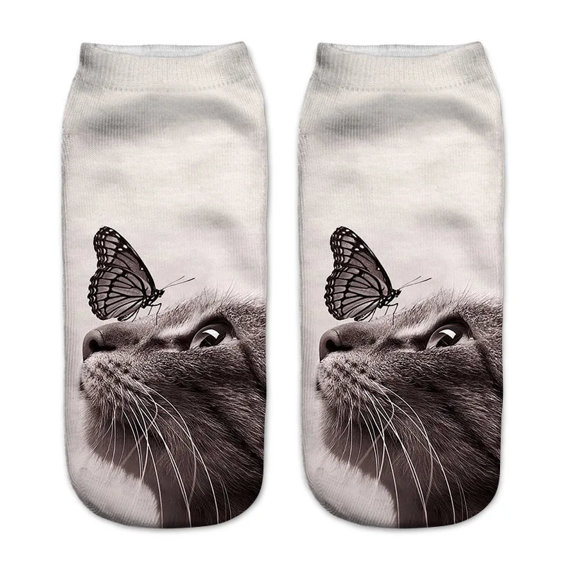 

Spring Autumn 3D Printing Children Socks Cat Design Fashion Unisex Christmas Gift Socks Low Ankle Funny Sock for 6-12T Kids