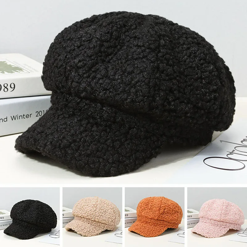 

New Autumn and Winter Lamb Hair Fashion Basin Cap Men and Women All-match Teddy Cashmere Fisherman Hat