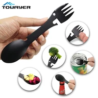 camping fork and spoon stainless steel fork and spoon 5 in 1 integrated can opener portable camping cookware bottle opener