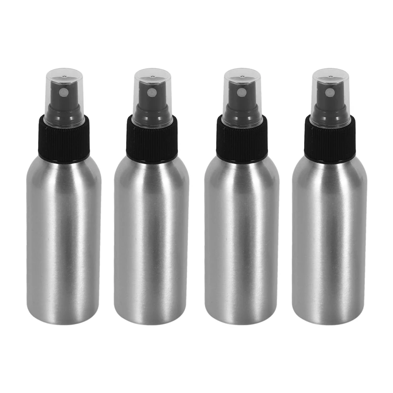 

4PCS 100ML Aluminum Mist Spray Refillable Empty Bottle Perfume Atomizer Silver