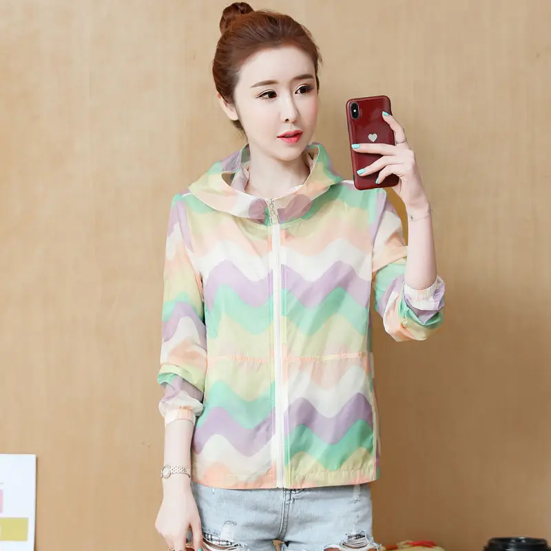 

2022 Women's Summer New Thin Breathable Sunscreen Coats Female Ice Silk Sun-proof Clothing Ladies Loose Hooded Jackets T134