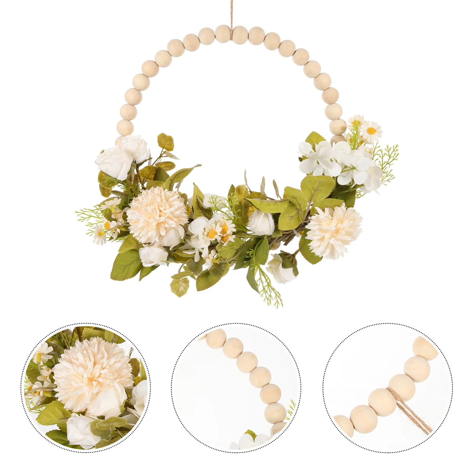 

Faux Wood Bead Garland Rose Garland Farmhouse Garland Decor Indoor Beaded Wreath Silk Cloth Wooden Hoop Wreath Bride