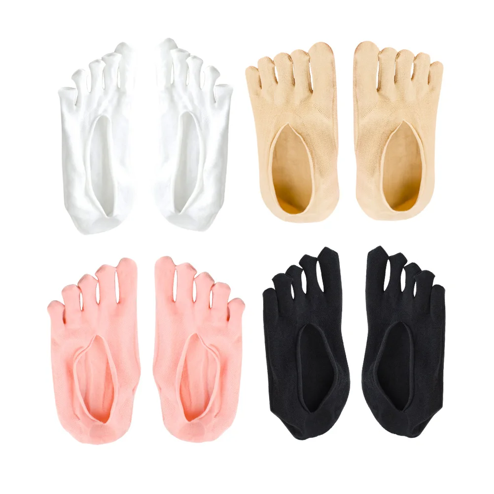 

4 Pairs Breathable Nonslip 5-Toe Socks Prevent Callus Blister Cushioning for Women Girls (Pink, Black, White, Skin Color)
