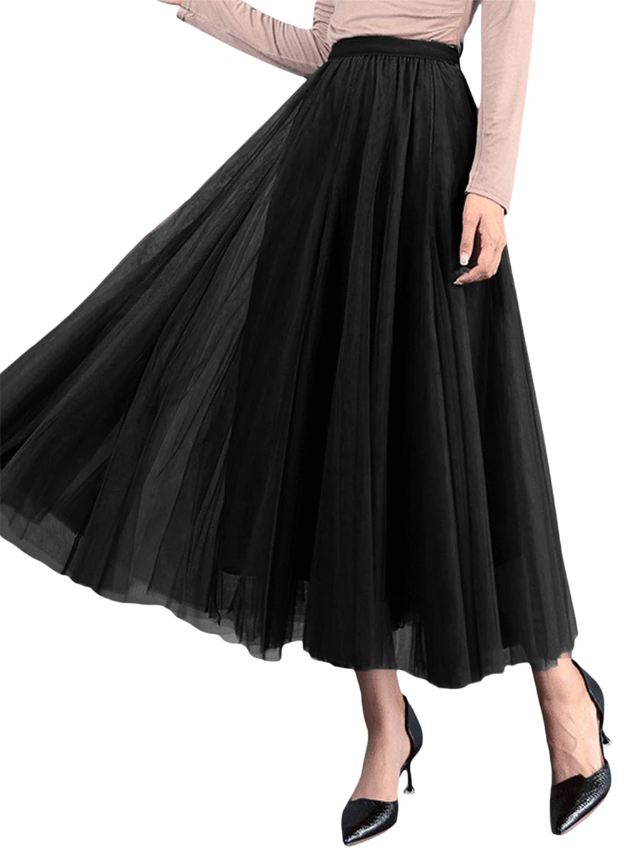 Женская сетчатая юбка с высокой талией кружевная длинная Плиссированная Тюлевая
