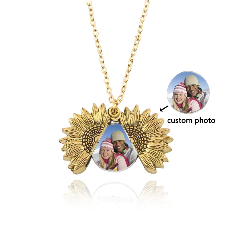 Sunflower Necklaces Custom Lettering And Photo Necklace 3 Color Open Locket You are my Sunshine Pendant Accessory Gift Jewelry