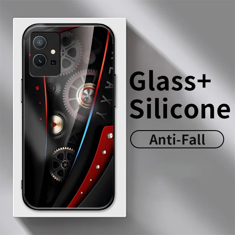 

For vivo Y75 Y55 Y33s Y76 Y76S Y77 Y81 Y83 Y85 Y91 Y91i Y93 Y95 Y97 V9 Youth T1 5G U1 Case Mechanics Tempered Glass Phone Cover
