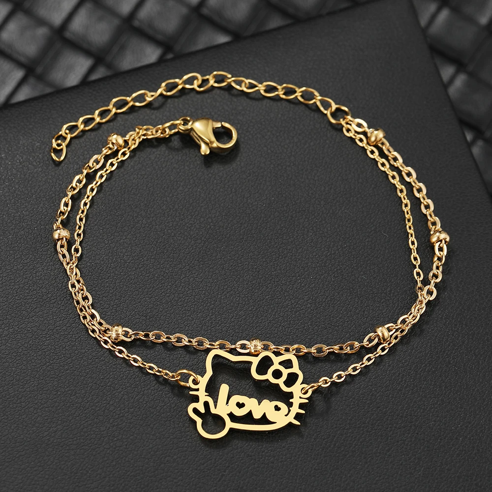 Браслеты из нержавеющей стали аниме полый котенок голова Подвеска цепочка шармы