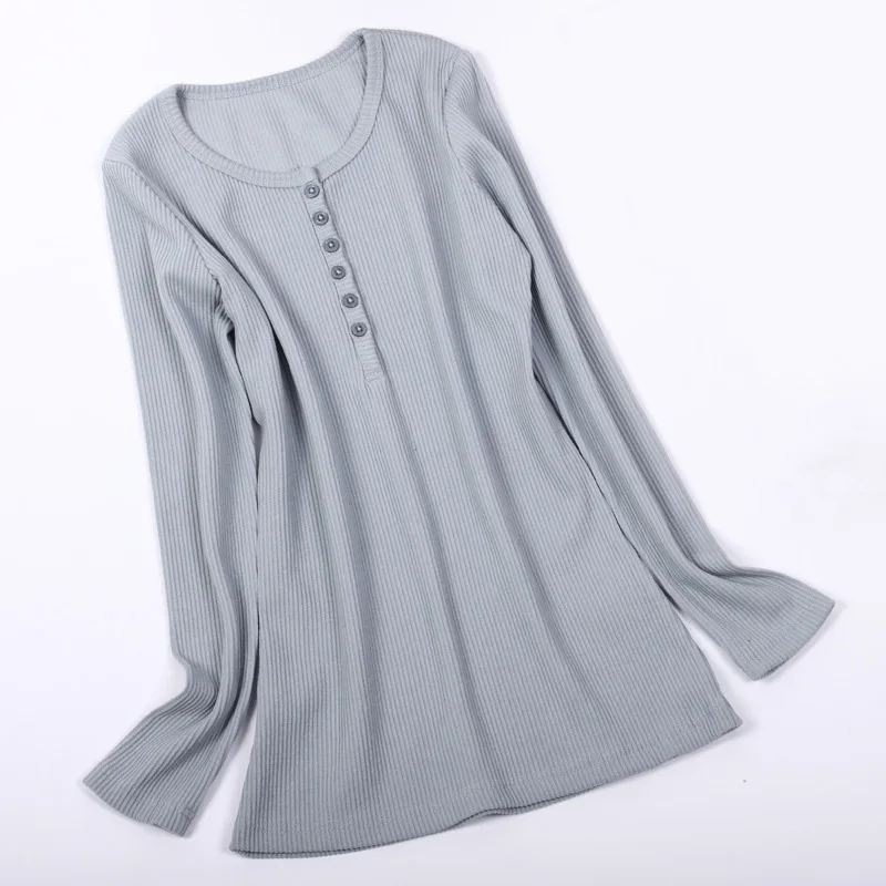 

Женская футболка из хлопка в рубчик с длинным рукавом