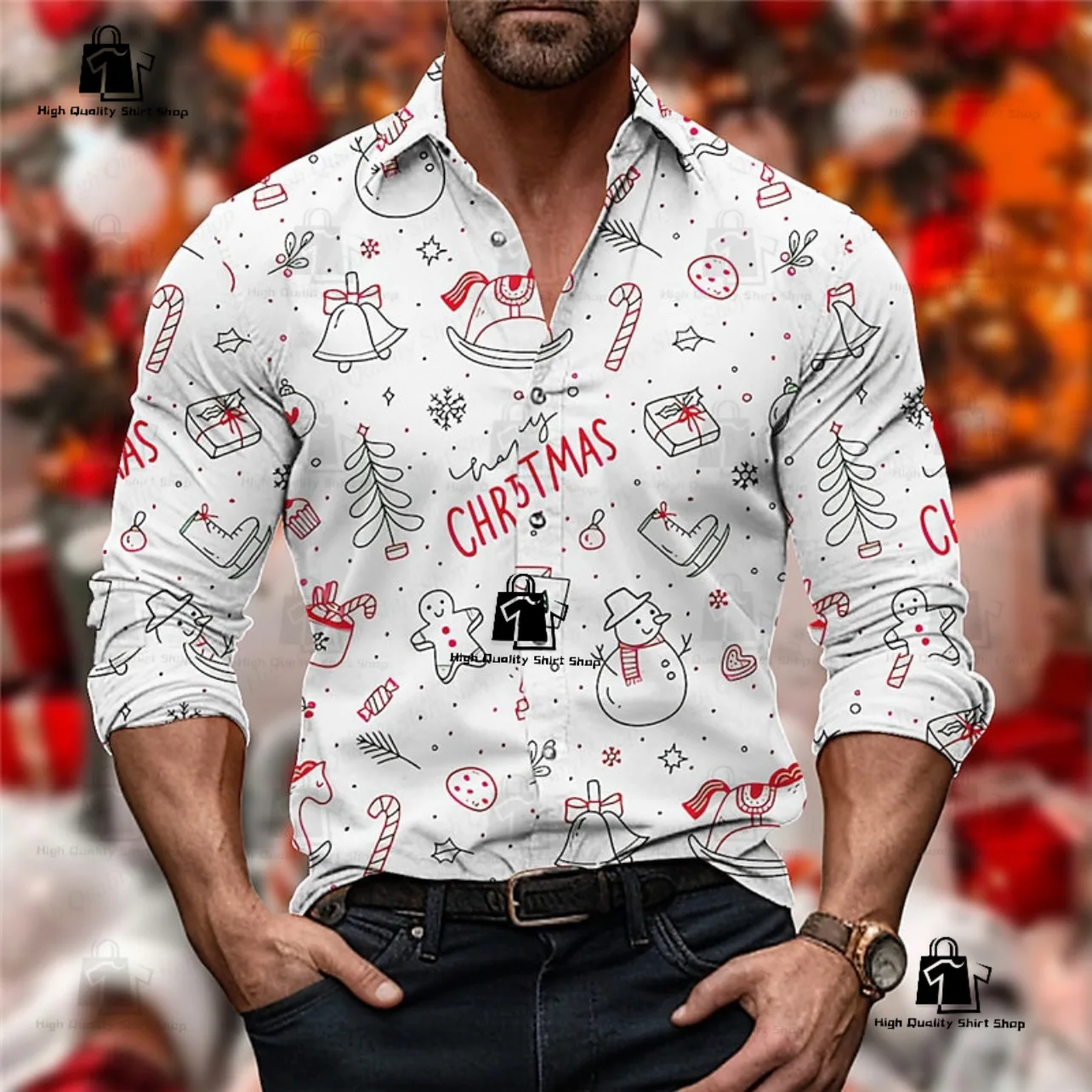 Повседневная мужская рубашка с надписью снеговиком снежинкой уличная для улицы