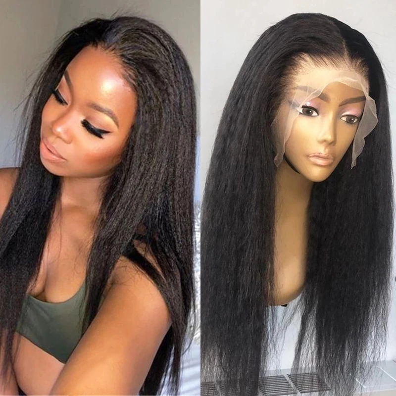 QT 13x4 Lace Frontal Wig Pre Plucked Yaki Brazilian Remy Kinky Straight Lace Front Human Hair Wigs Lace Closure Wigs For Woman
