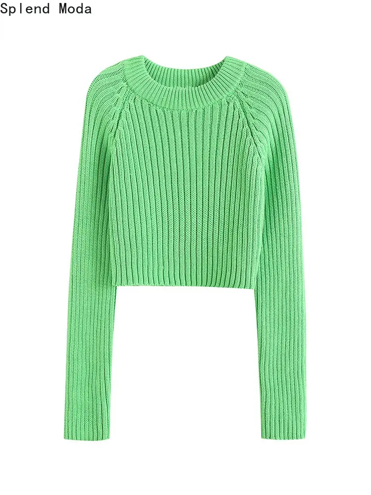 

TRAF 2023 Women Spring Fashion Street Style Long Sleeve Knitted Pullovers Short Sweater Young O-Neck Jumpers Chic Slim Knitwears