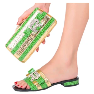 Hot Sale High Quality Summer Simple Fashion Ladies Luxury Rhinestone Slippers and Bag Sets for Wedding Christmas
