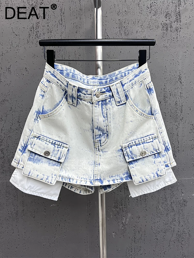 

DEAT women's denim skirt solid color light blue a-line mini skirt 2023 summer new fashion 29L2470