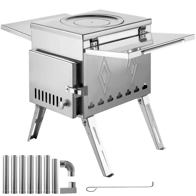 

Wood Stove 17.5x14.7x10.6 inch, Camping Wood Stove 304 Stainless Steel with Folding Pipe, Portable Wood Stove 95.7 inch Total He