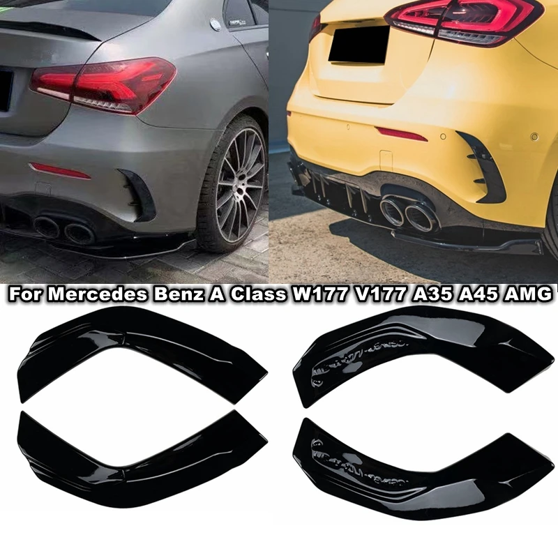 For Mercedes Benz A Class W177 V177 A35 A45 AMG Hatchback Sedan Rear Bumper Diffuser Side Splitters 2019 2020 2021 2022 Black