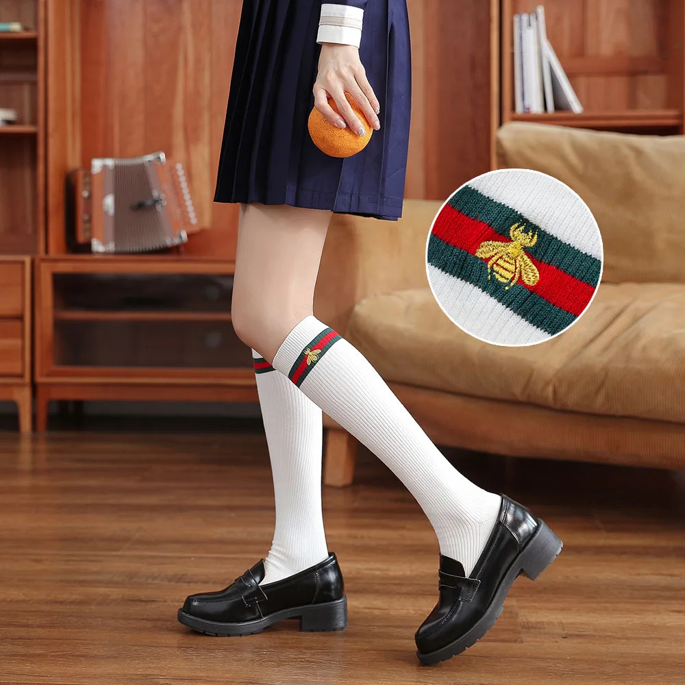

Knee-high Stockings Japanese High Stockings Cotton Calf Socks Embroidered Middle Stockings Vintage Student Stockings High Socks