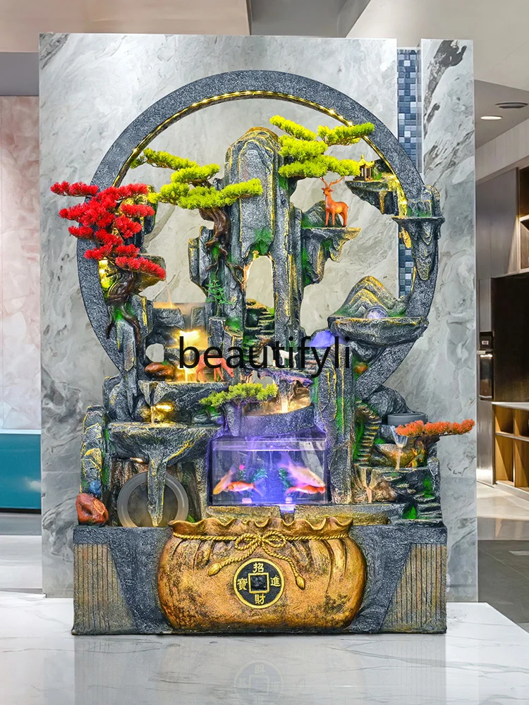 Большой рокарий аквариум текущая вода орнамент циркулирующая занавеска стена