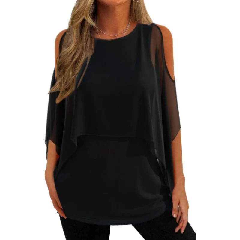 

Blusa Mujer Women Casual Summer Office Work Shirt Ladies Loose Chiffon Blouses Shirts Top Hollow Out Short Sleeve Elegant Blouse