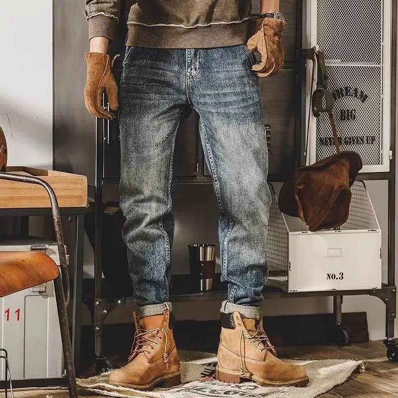 Spring Autumn American Heavy Weight Vintage Work Pants Male Loose Straight Tube Man Y2k Jeans Fashion Holes Casual Trousers Men