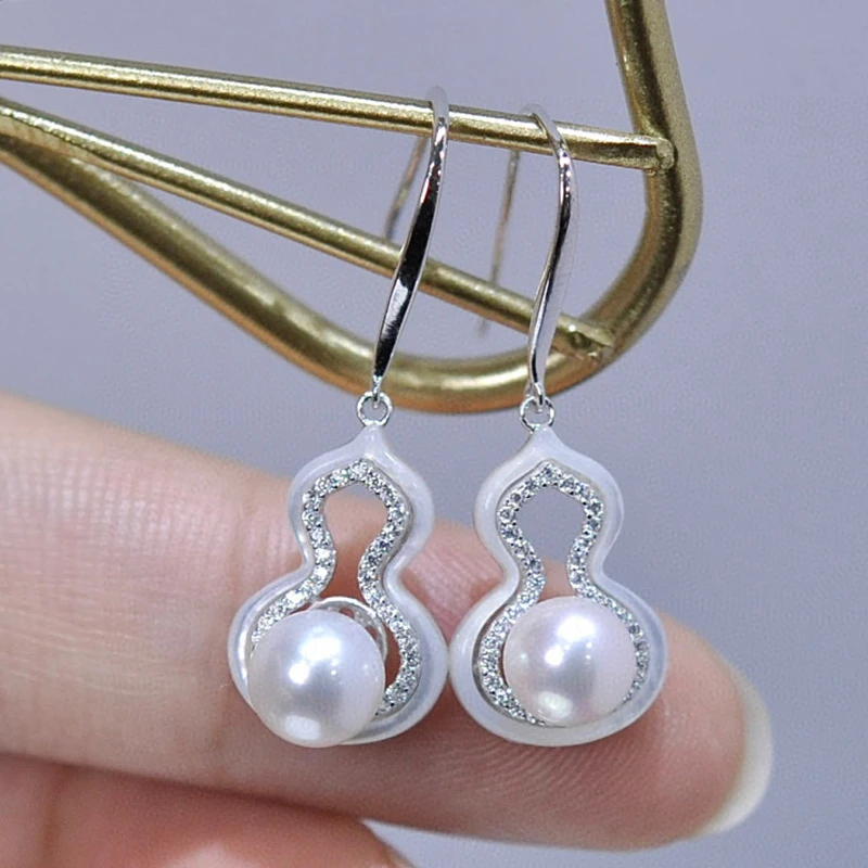 

Серьги-подвески MeiBaPJ из серебра 925 пробы с натуральным белым жемчугом, 6-7 мм