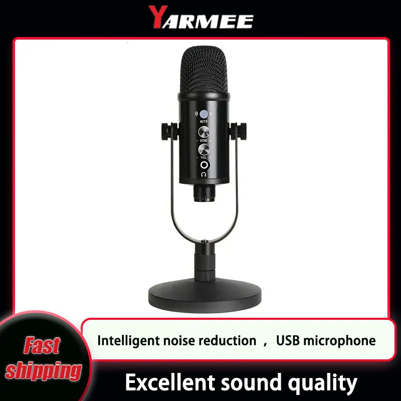Фото Профессиональный конденсаторный микрофон YARMEE для ПК, ноутбука, запись, игровой микрофон, динамик для iPhone, пения, YouTube, потокового видео №1