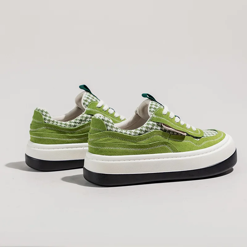 Autuspin Green Plaid Canvas Shoes Women 2023 Fashion Four Season Casual Platform Suede Vulcanized Sneakers Outdoor Students