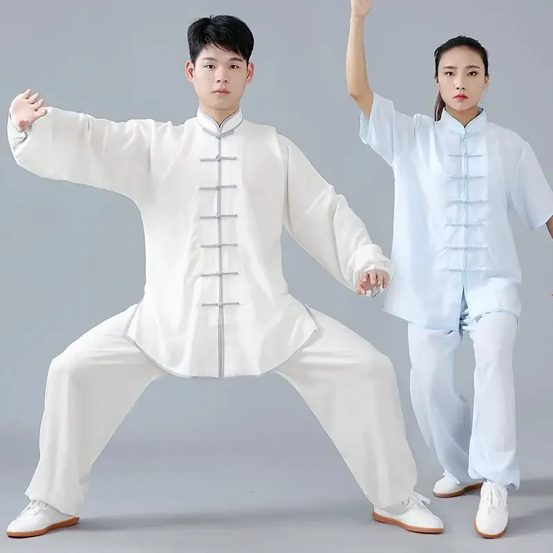 

Unisex Solid Tai Chi Uniform Short Sleeve Kung Fu Costume Summer Wushu Clothing Women&Men Tang Suit Morning Exercise Clothes