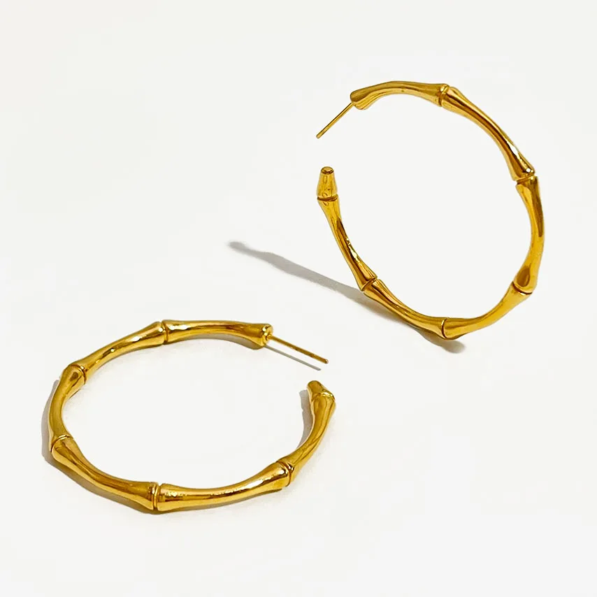 

Peri'sbox Exaggerated Geometric Bamboo Hoop Earring for Women Large Circle Huggie Earrings Stainless Steel Jewelry
