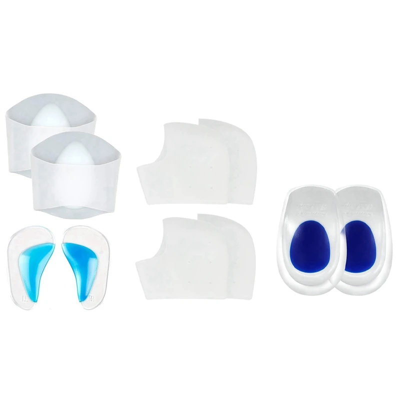 

1 Set White Gel Arch Support Set, Sleeves/Shoe Insoles & 1 Set White+Blue Heel Cups,Gel Heel Cushion