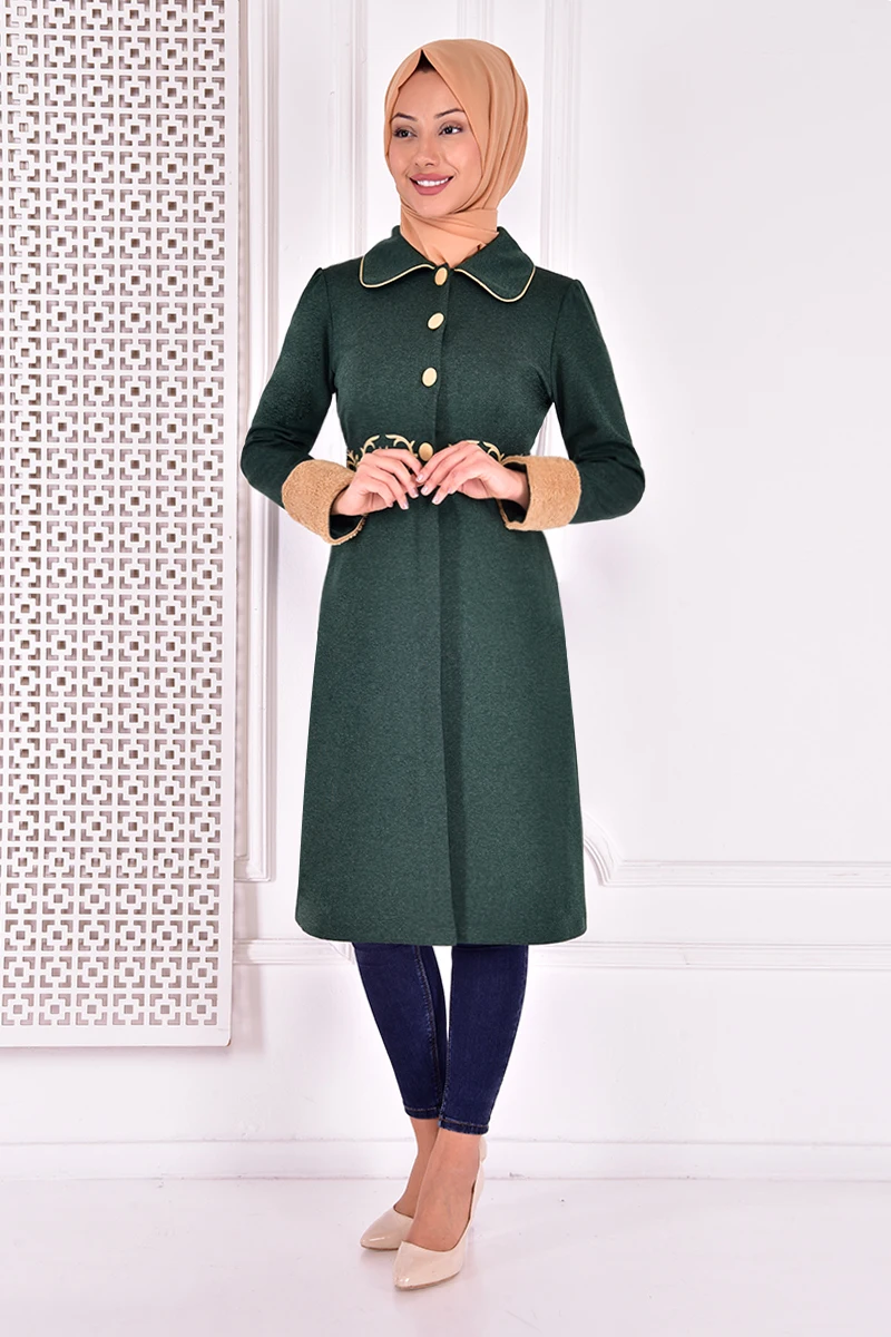 

Buttoned Cap Emerald Abaya Cardigan İslamic Woman Jacket Muslim Turkish Veiled Clothes Women's Coats Women Jackets Coat ASM2303