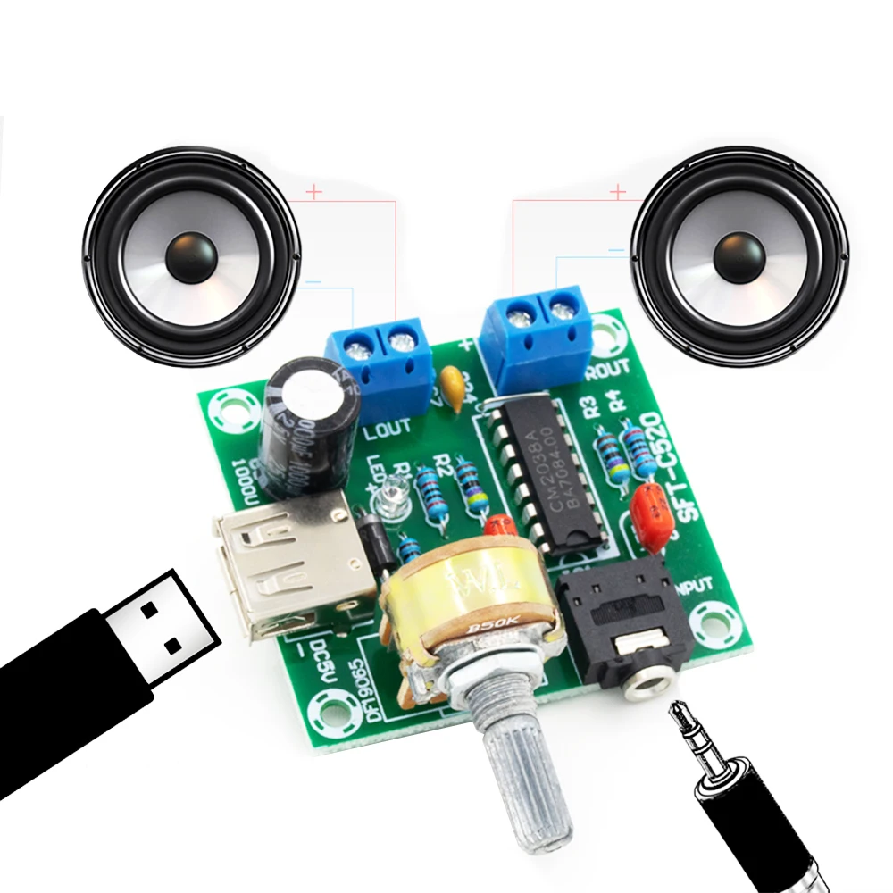 

5V constant resistance mini power amplifier board USB power supply SJ/PM2038 amplifier power 5Wx2 diy power amplifier module