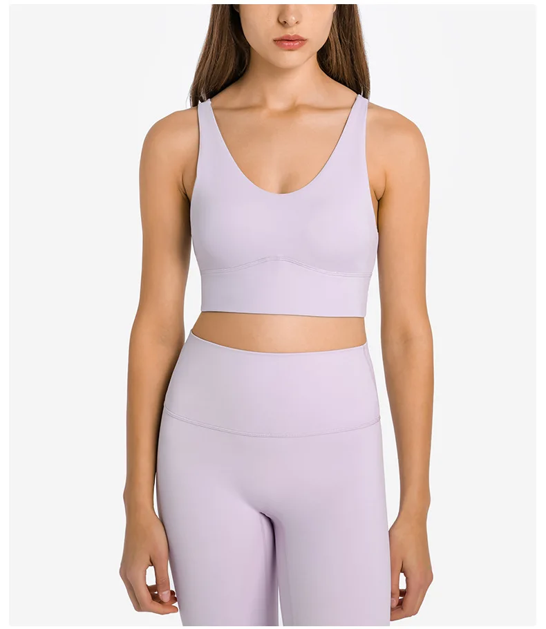 

Deep V Women's Sexy Vest Sports Bra Thin Strap Cross Back Shockproof Solid Color Sports Bra