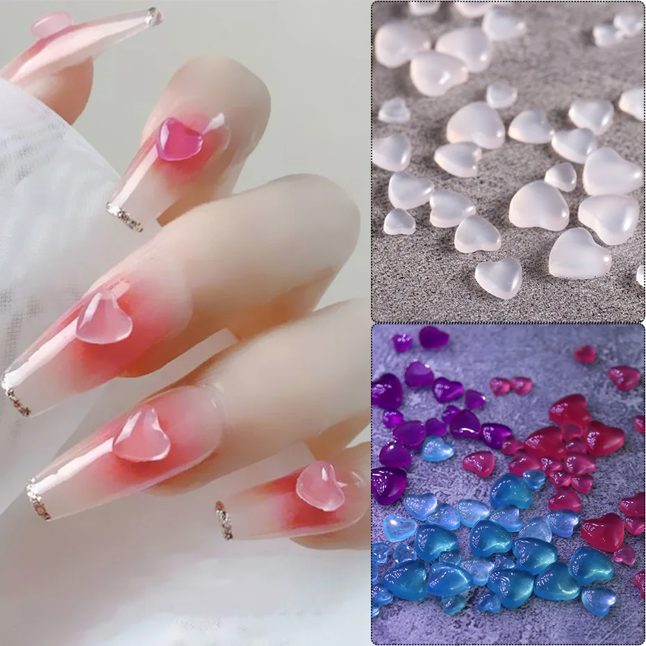 

Color Change Nail Art Decoration Mix Size Love Heart Nail Charms Jewelry UV Light Change 3D Transparent Nail Accessories BE2024