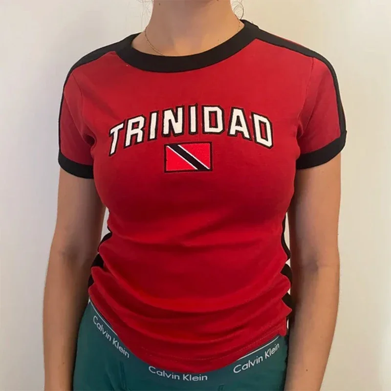 Женский короткий топ с коротким рукавом и графическим принтом Y2k в стиле 90-х