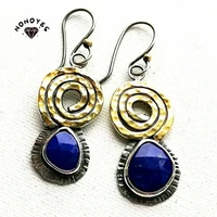 vintage boho spiral asymmetric lapis gold silver color pendant earrings ethnic fashion women jewelry 2022 new for womens earring