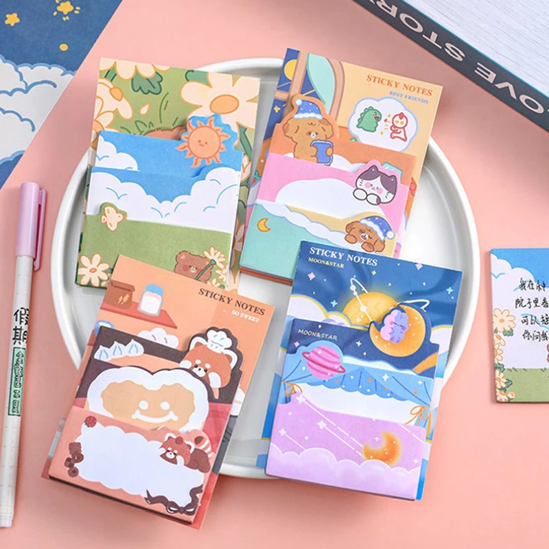 

90 Sheets Kawaii Cartoon Bear Rabbit Sticky Note Pads Self-Adhesive Memo Notepad School Office Supplies Stationery Planner