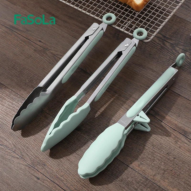 

FaSoLa 10.63'' Metal Locking Cooking Tongs with Silicone Tips Nonstick Stainless Steel Barbecue Tongs Cooking BBQ Kitchen Clips