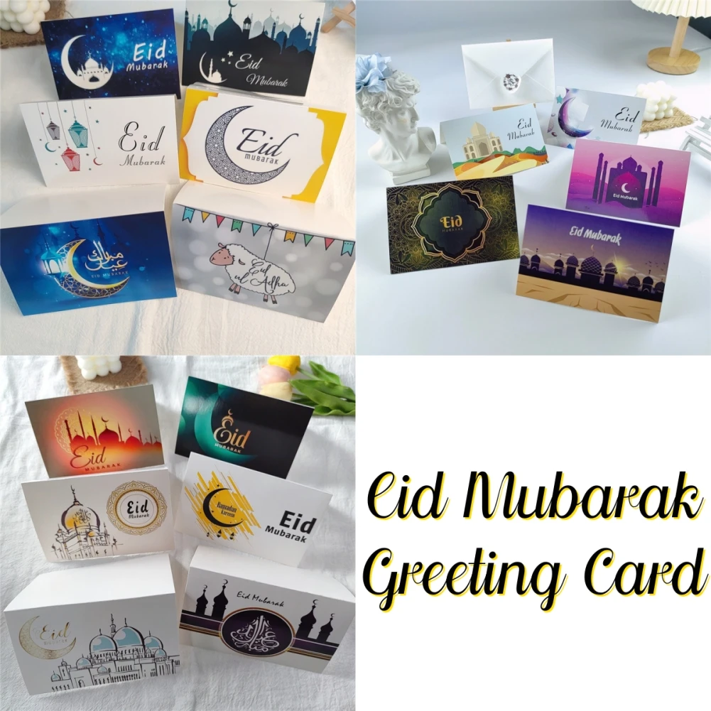 

New 2023 6pcs Eid Mubarak Invitation Cards Church Ramadan Decorations Islamic Muslim al-Fitr Greeting Card Eid Decor