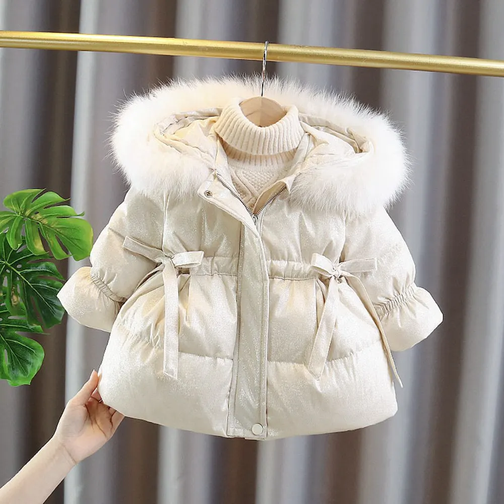 

MODX Winter Parkas Coat Children Baby Kids Princess Girls Infants Duck-Down Thicken Furry Hooded Coats Outwear Casacos ADK1837