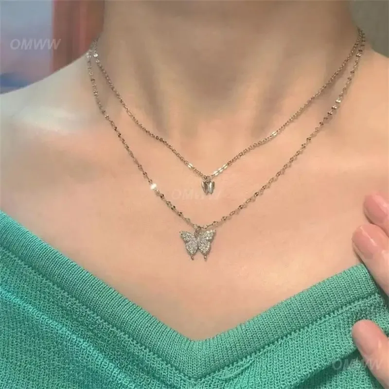 Двухслойное ожерелье Lanjuzi с подвеской бабочка